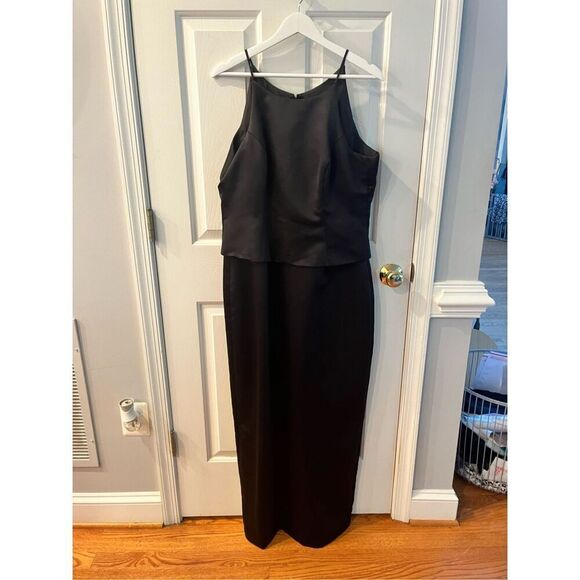 Michelangelo Black Satin Sleeveless Layered Formal Gown Dress sz 12 EUC - Picture 2 of 5